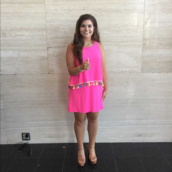 Hot Pink Dress With Colorful Tassels - Picture 6 of 6
